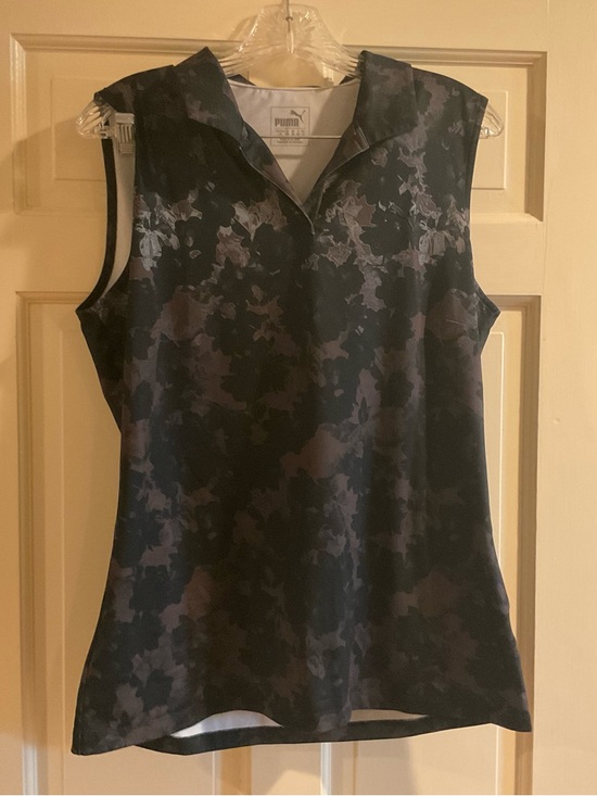 PUMA DryCELL Sleeveless Golf Polo Women’s Large Gray Floral Performance Top